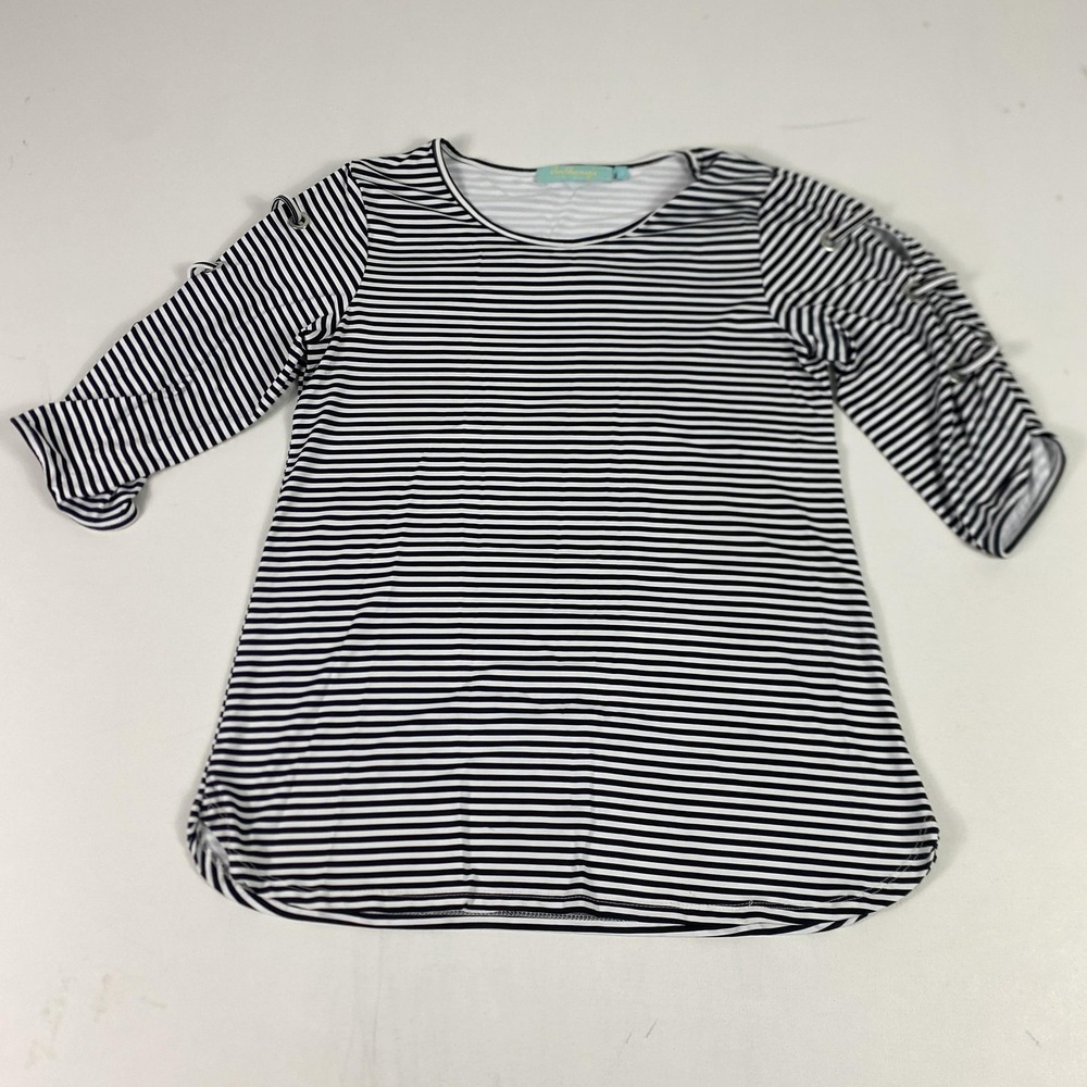 Anthonys Resort Wear Tunic Shirt‎ Womens Small Navy Stripe 3/4 Grommet Sleeve